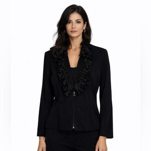 Indies Black Ruffle Lapel Tailored Blazer Career Evening Jacket